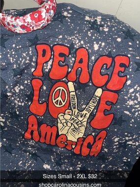 Peace Love America Graphic Tee - Blue with Red Print